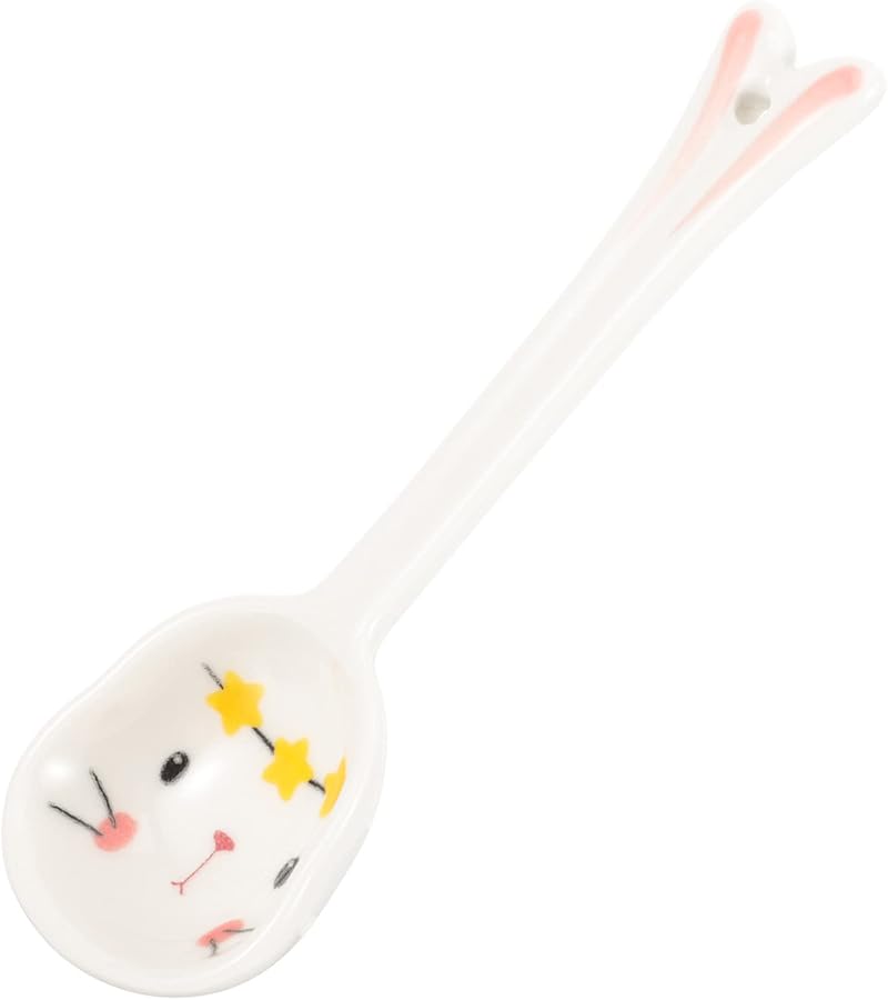 Hand Painted Bunny Ceramic Spoon Lightweight Soup Spoon For Home Restaurant Use - Image 1
